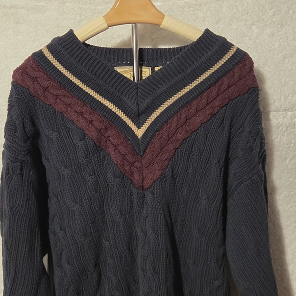Vintage 90s New River Co Cable Knit V-Neck Sweater 100% Cotton Preppy Size M - Picture 2 of 7